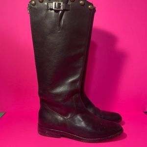 Golden Goose Black Tall Leather Riding Boots with Brass Studs